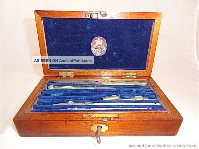 Victorian Mahogany Boxed Set Of Drawing Instruments With Key Boxes photo
