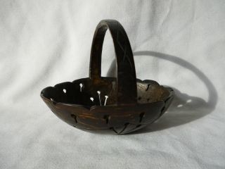 Antque/vintage Hand Carved Coconut Shell In The Form Of A Basket,  Pacific Island photo