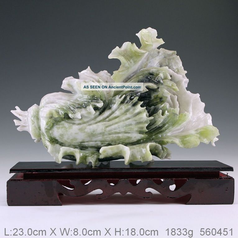 Oriental Vintage 100% Natural Jade Hand Carved Cabbage Statue Nr 560451 Statues photo