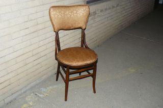 Vintage Wooden Vinyl Threaded Parlor Chair Copper Colored Leaf Pattern. photo