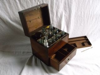 Antique Mahogany Apothecary Box Doctors Miniature Medicine Drug Chest Jewelry photo