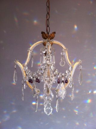Vintage Antique Crystal 19th Century Chandelier Nouveau Old Lamp Brass Lustre photo