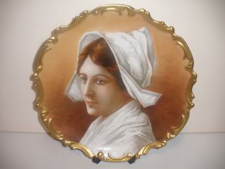 Antique Limoges Dubois Charger Plate Plaque Hand Painted Nurse Woman Portrait photo