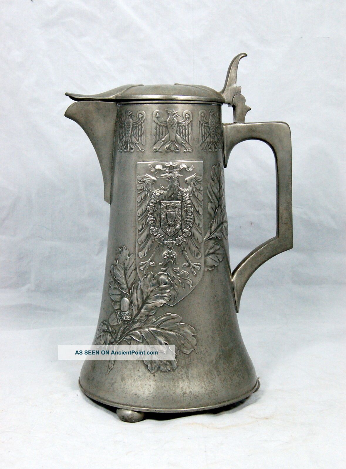 Rare Jugendstil Pewter Flagon Tankard Kayserzinn 4291 German Imperial Coat Arms Metalware photo