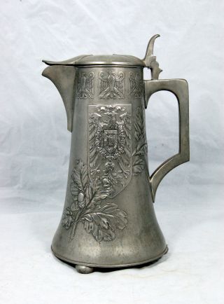 Rare Jugendstil Pewter Flagon Tankard Kayserzinn 4291 German Imperial Coat Arms photo