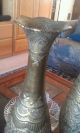 Antique Persian Tall Floor - Standing Brass Vase,  Hand - Crafted Engravings Metalware photo 6