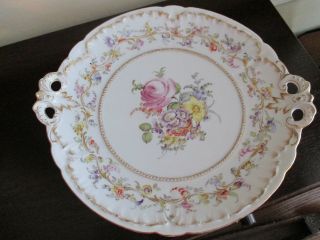 Antique Crown Dresden C Tielsh & Co Germany China Handled Plate 1880 - 1934 Flower photo