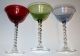 Antique/vintage Rare Set Of 3 Champagne/wine Glasses Red/green/blue Clear Stems Stemware photo 1