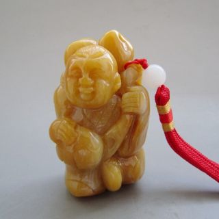100%natural Hand - Carved Chinese Huanglong Jade China Doll Statue Nr photo