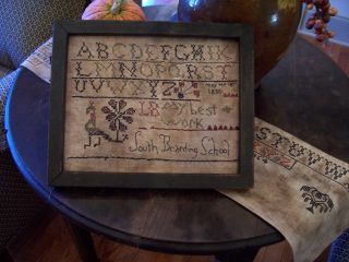 Early Naive Styled 1830 School Girl Motif Sampler (lb) photo