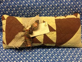 Primitive Ooak Handmade Sunflower Pillow Vintage Quilt Gold,  Brown,  Burlap Tie photo
