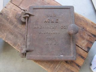 Antique Cast Iron Acme Machinery Co Cleveland Ohio Stove Door ? W/ Handle photo