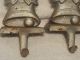 2 Rare Rusty Cast Iron Antique Vintg Stocking Hanger Silver Bell Pair Depression Hearth Ware photo 2