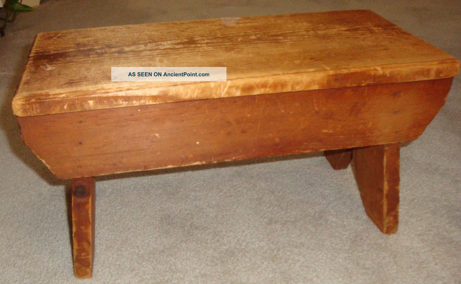 Vintage Primitive Pine Stool With Sturdy Legs Primitives photo