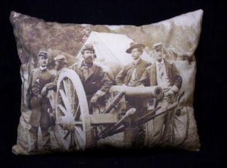 Primitive Vintage Victorian Americana Civil War Soldiers Camp Cannon Pillow photo