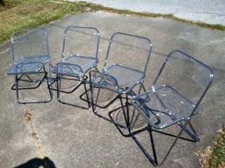 Set 4 Plia Castelli Italian Mid - Century Modern Clear Lucite Folding Chairs photo