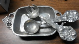 Pretty Stainless Steel,  Pewter,  ? Server Tray With Spoon And Fork photo