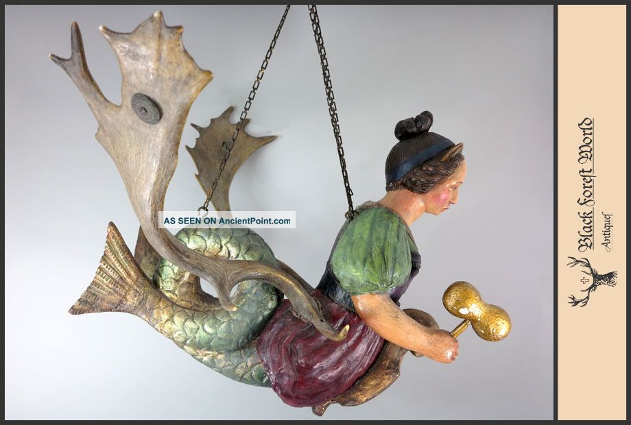 Adorable Handcarved Wooden Mermaid Sculpture Ceeling Fixture 19th Century Look Other photo