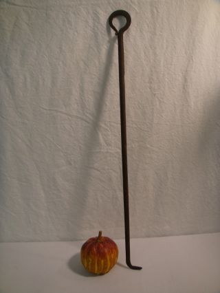 19th C.  Blacksmith Hand Forged Fire Poker Antique Wrought Iron W Curled Tail photo