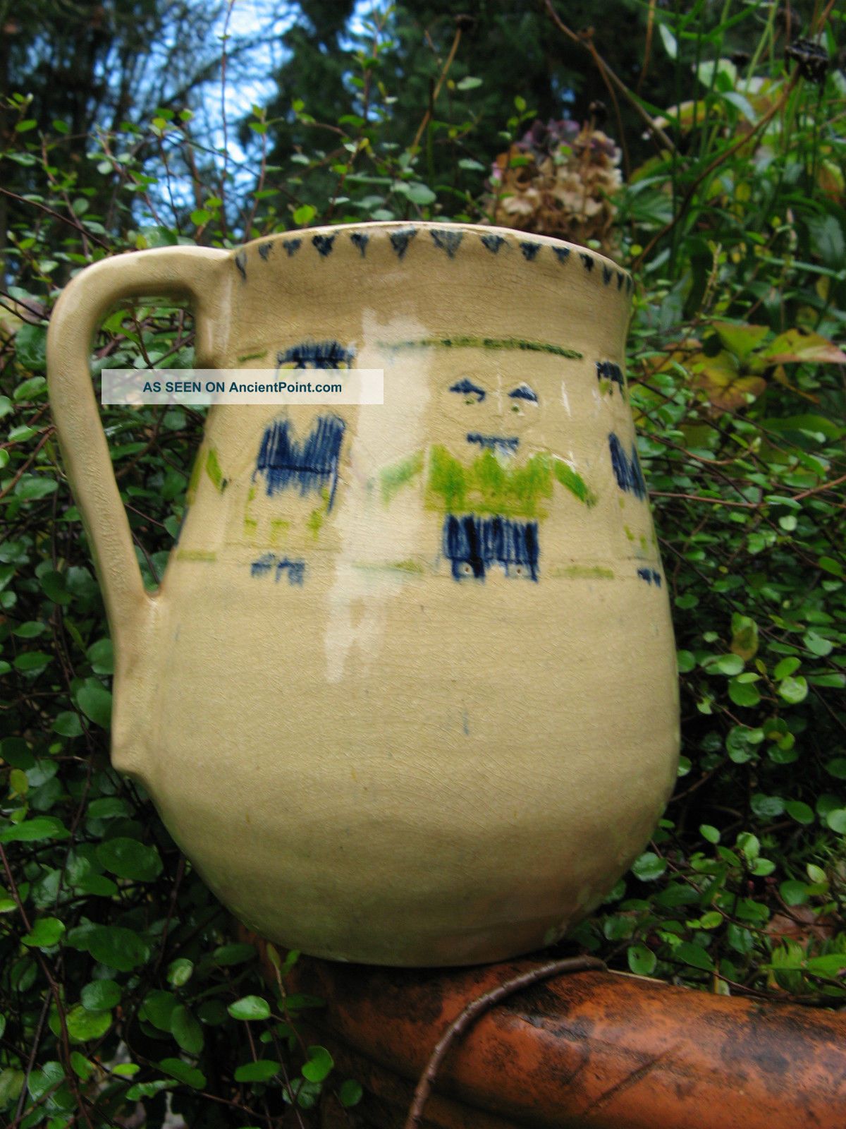 Antique Folk Art Pottery Jug Primitive Design Aafa Country Hand Made Art Unique Primitives photo