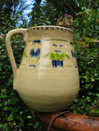 Antique Folk Art Pottery Jug Primitive Design Aafa Country Hand Made Art Unique photo