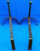 Rare Small Primitive French Wrought Iron Ball - Top Andirons,  Circa 1750 Metalware photo 9