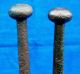 Rare Small Primitive French Wrought Iron Ball - Top Andirons,  Circa 1750 Metalware photo 2