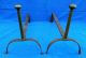 Rare Small Primitive French Wrought Iron Ball - Top Andirons,  Circa 1750 Metalware photo 7