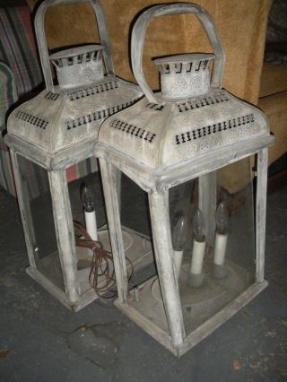 Antique Primitive Zinc Lantern Pair 31 