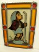 Vintage Stained Glass Window With Little German Shepherd Boy 1900-1940 photo 4