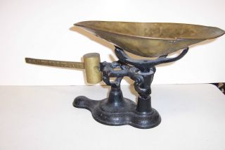 Antique Mercantile Store Scale Cast Iron Brass Weight & Bowl Jones Of Binghamton photo