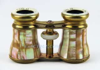 Antique French Opera Glasses With White Rainbow Mother Of Pearl 184 Paris photo