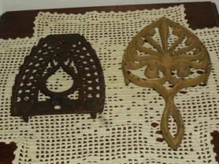 2 Antique Wrought Iron Trivets For Holding Sad Irons W\feet&also Holes Hang photo