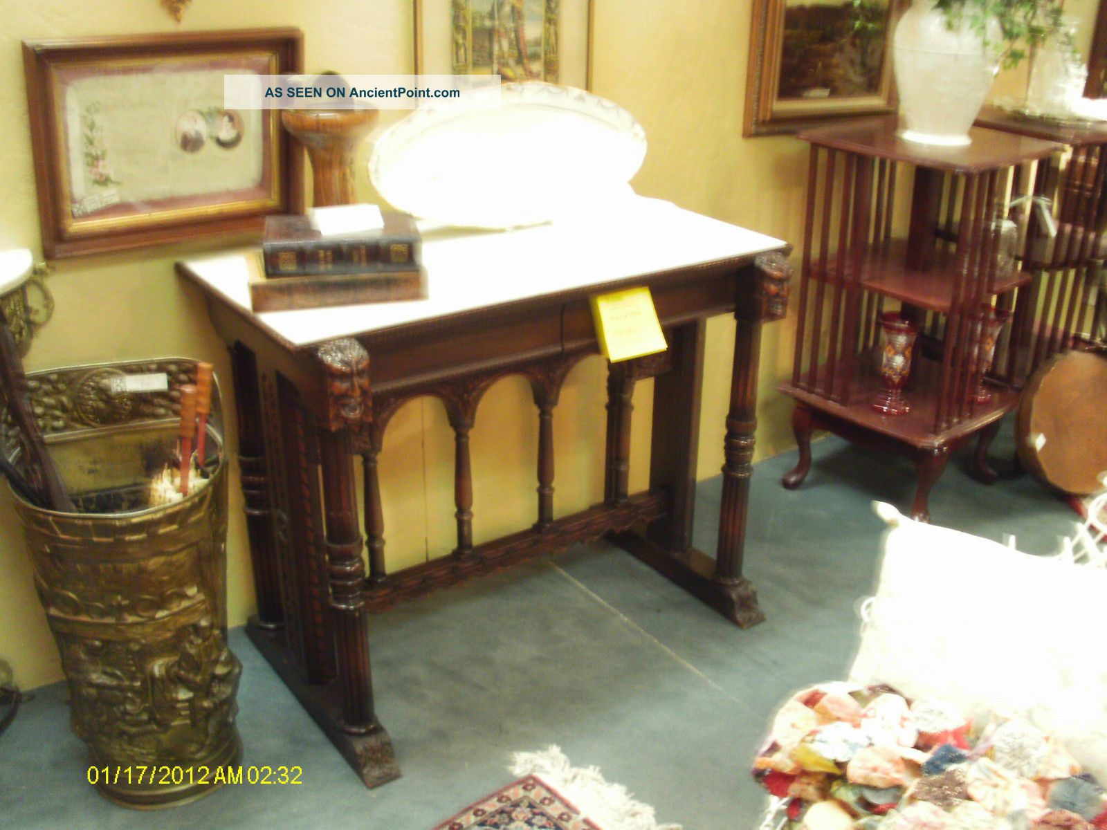 Charming Vintage Empire Style Marble Top Desk Or Console 1900-1950 photo