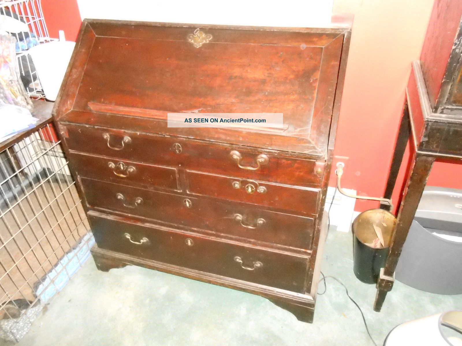 Antique English Cherry Slant - Top Desk W/ False Drawer In Old Finish C.  1810 1800-1899 photo