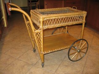Rare Vintage Antique Wicker Tea Cart - Heywood Wakefield photo