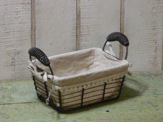 Primitive Rusty Rectangular Metal Wire Basket Double Metal Handles photo