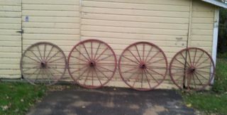 Antique Prim Pair Wood Carriage Buggy Wagon Wheels. photo