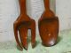 Set Of Two Wood And Metal Large Spoon And Fork Primitives photo 2