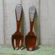 Set Of Two Wood And Metal Large Spoon And Fork Primitives photo 3