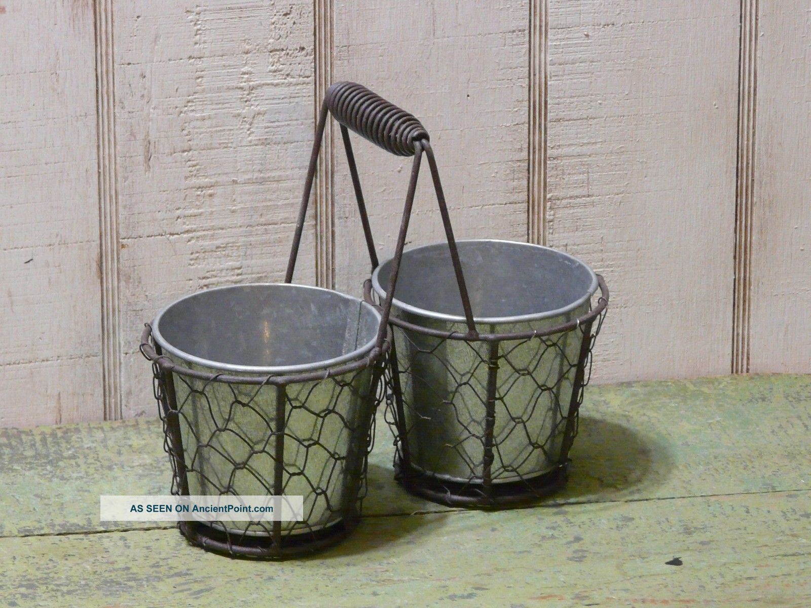 Primitive Rusty Metal Dual Round Mesh Baskets With Handle Primitives photo