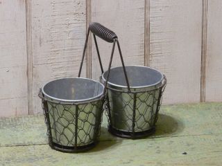Primitive Rusty Metal Dual Round Mesh Baskets With Handle photo