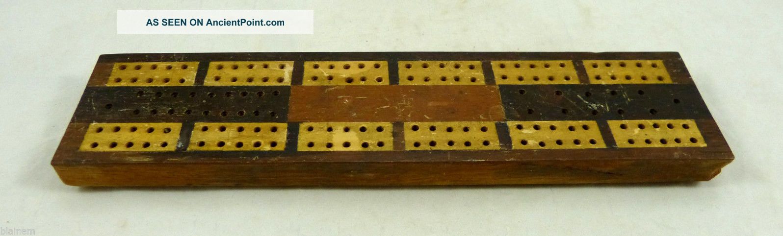 Primitive Veneered Wooden Homemade Cribbage Board With Pleasing Patina Primitives photo