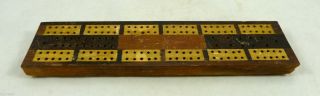 Primitive Veneered Wooden Homemade Cribbage Board With Pleasing Patina photo