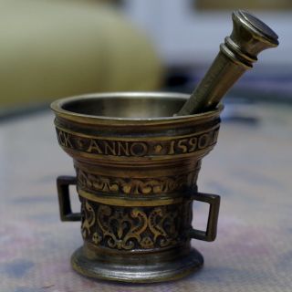 Antique Bronze/brass Mortar & Pestle photo