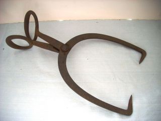 Antique Forged Iron Primitive Ice Tongs - photo
