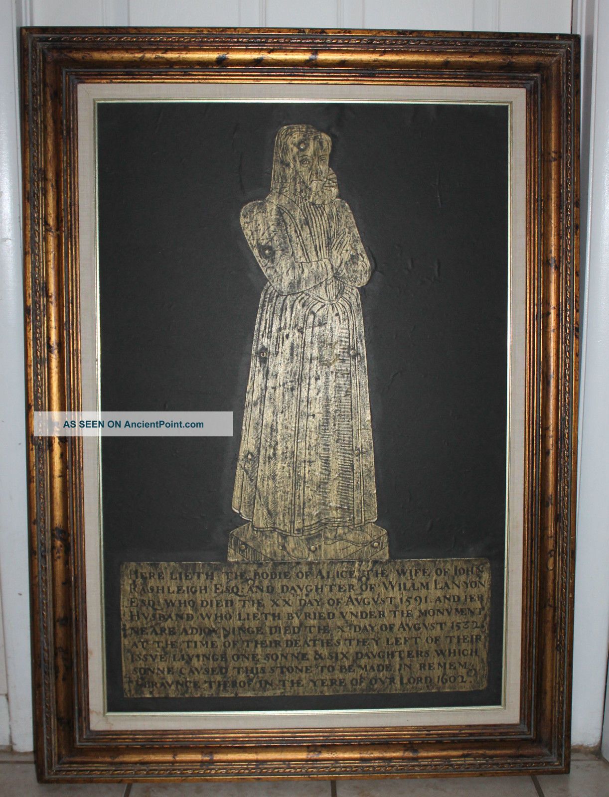 Brass Grave Rubbing From English Grave Circa 1600 ' S - Extra Large 44x31 Primitives photo
