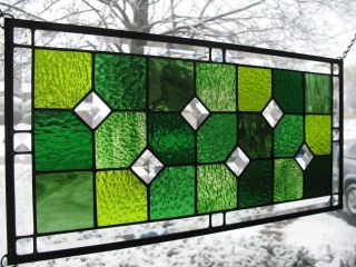 Gorgeous Greens Large Stained Glass Window Panel Nr photo