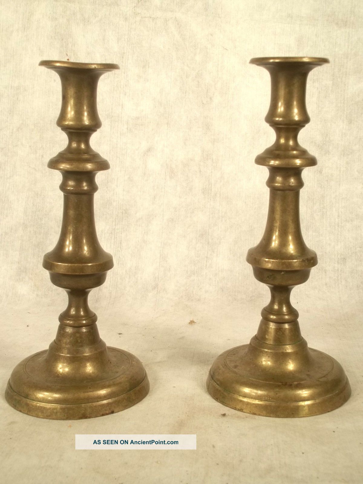 Pair Early 19th C,  Brass Push Up Candlesticks Americana Primitive Metalware photo
