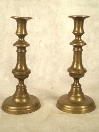 Pair Early 19th C,  Brass Push Up Candlesticks Americana Primitive photo